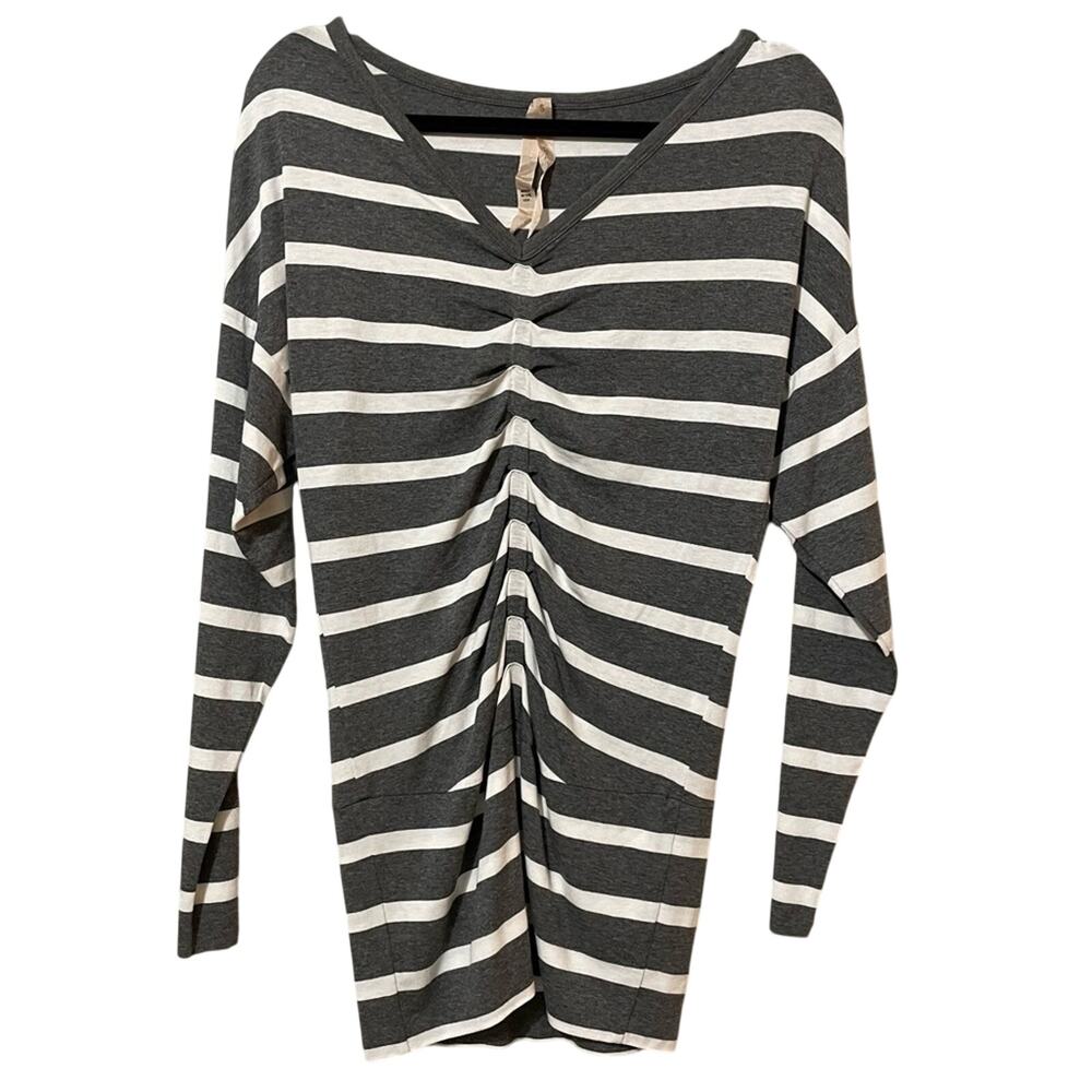 Bailey 44 Grey & White Striped Ruched Long Sleeve Mini Dress Womens S Bodycon